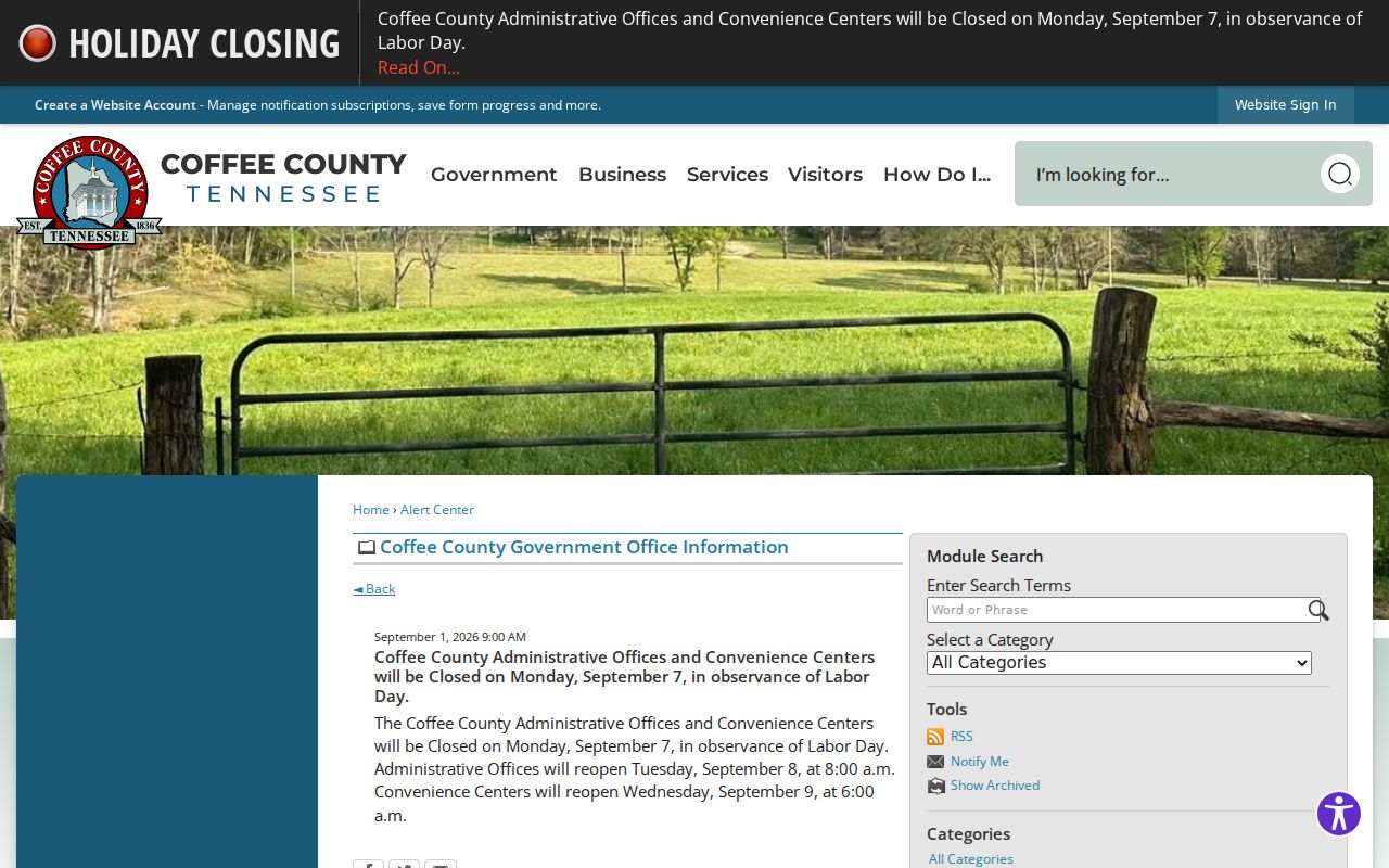 Coffee County court calendar office transition and closure alert