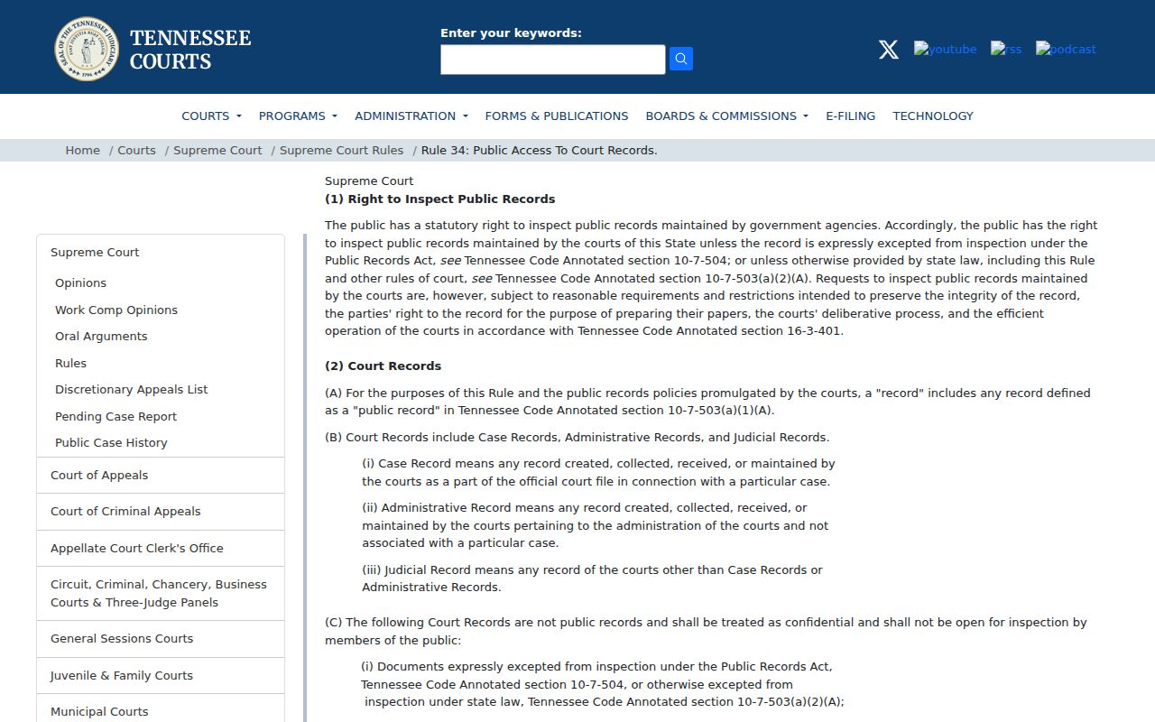 Coffee County criminal docket access under Tennessee Rule 34