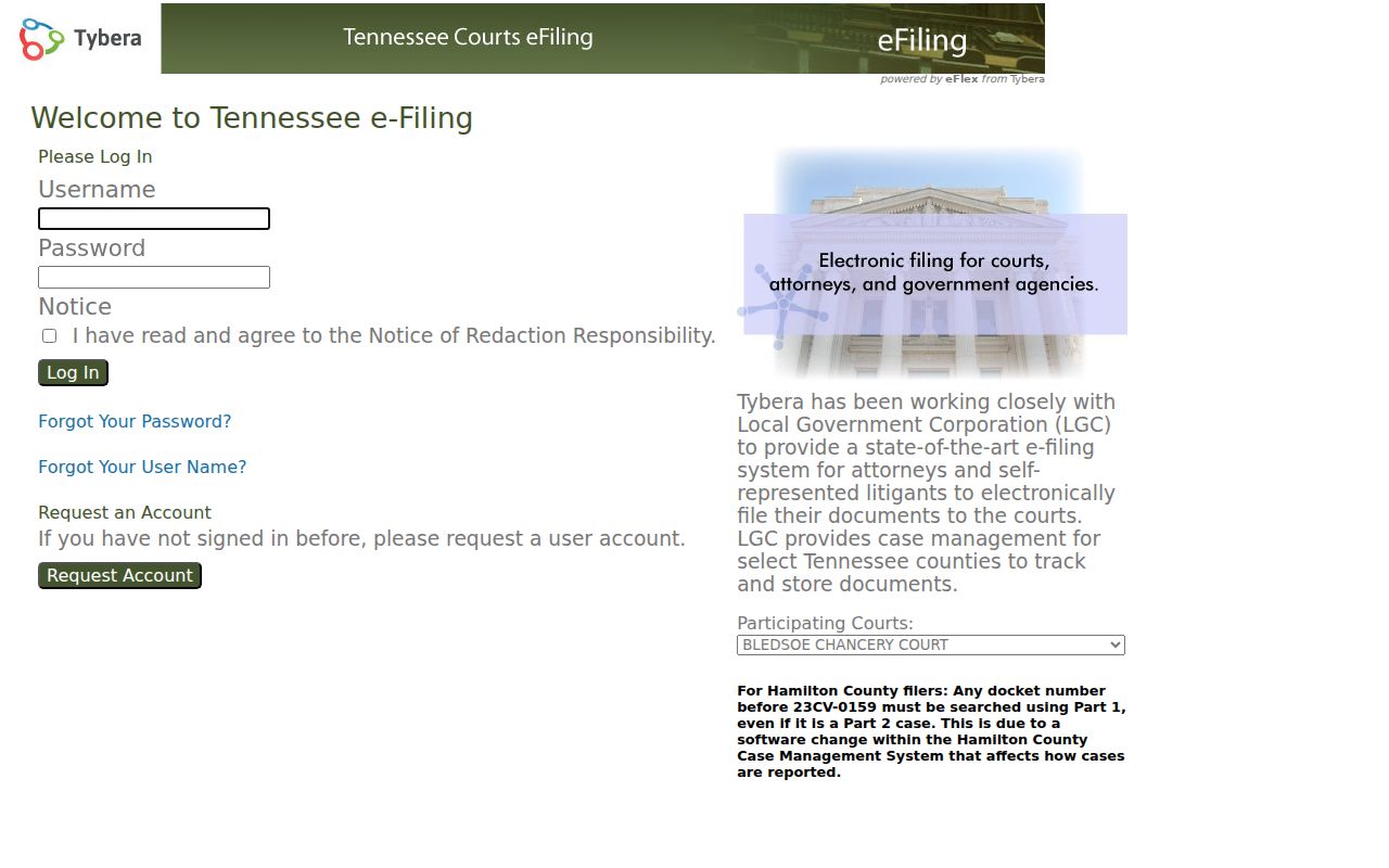 Tennessee Tybera court e-filing portal