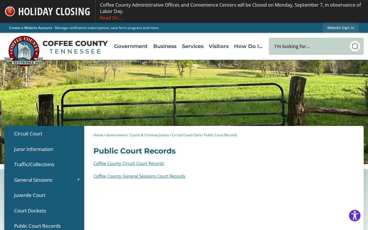 Coffee County case search public court records routes