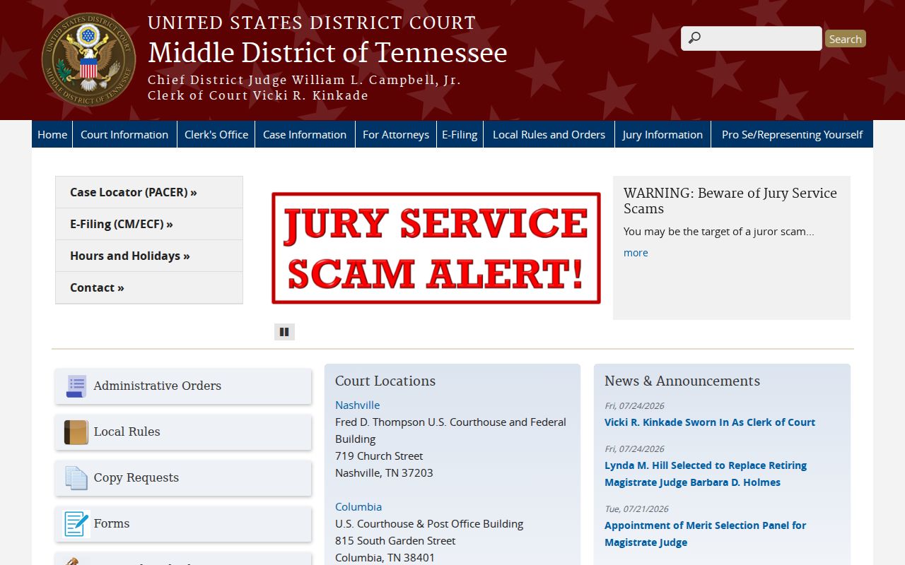 Coffee County case search alternative at Middle District federal court