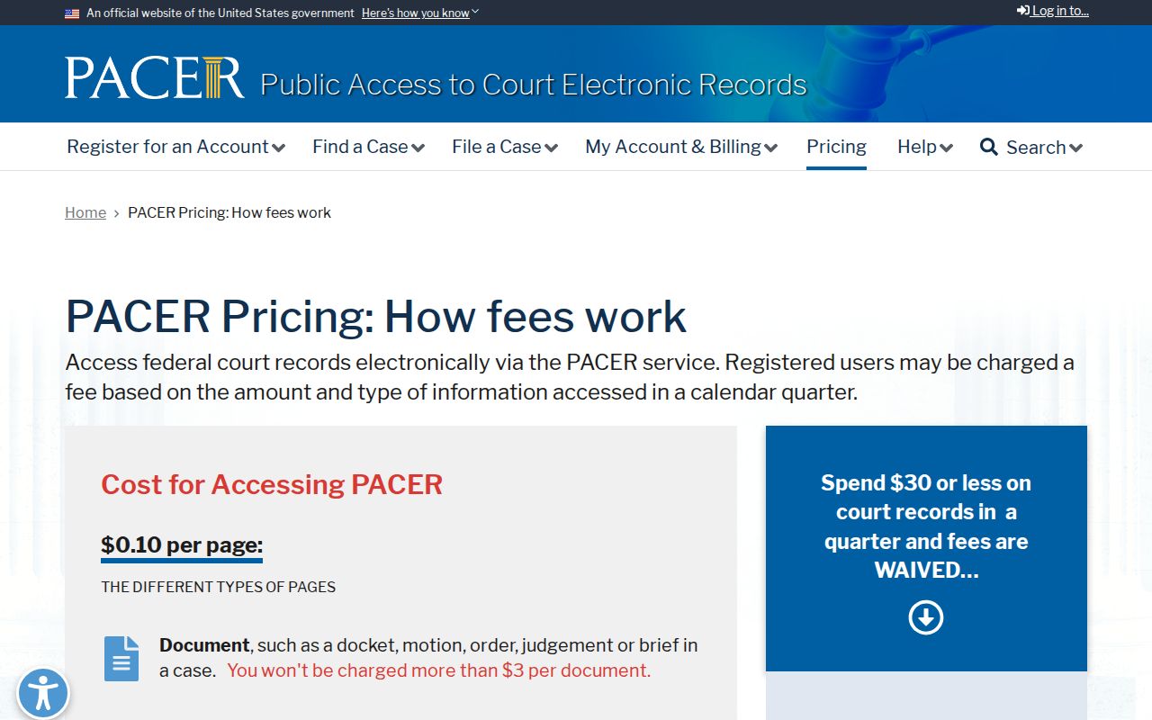 Coffee County case search federal PACER pricing distinction