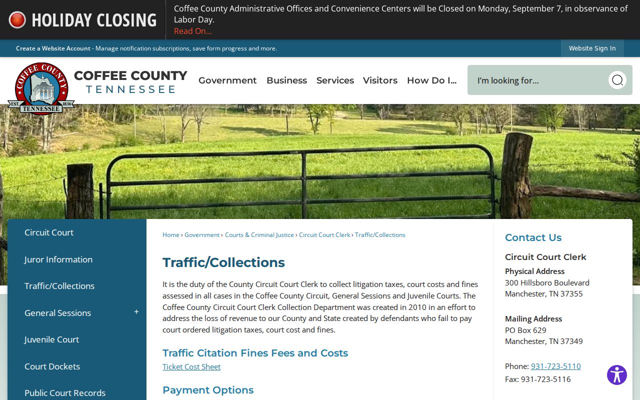 Coffee County TrafficCollections traffic court and payment information
