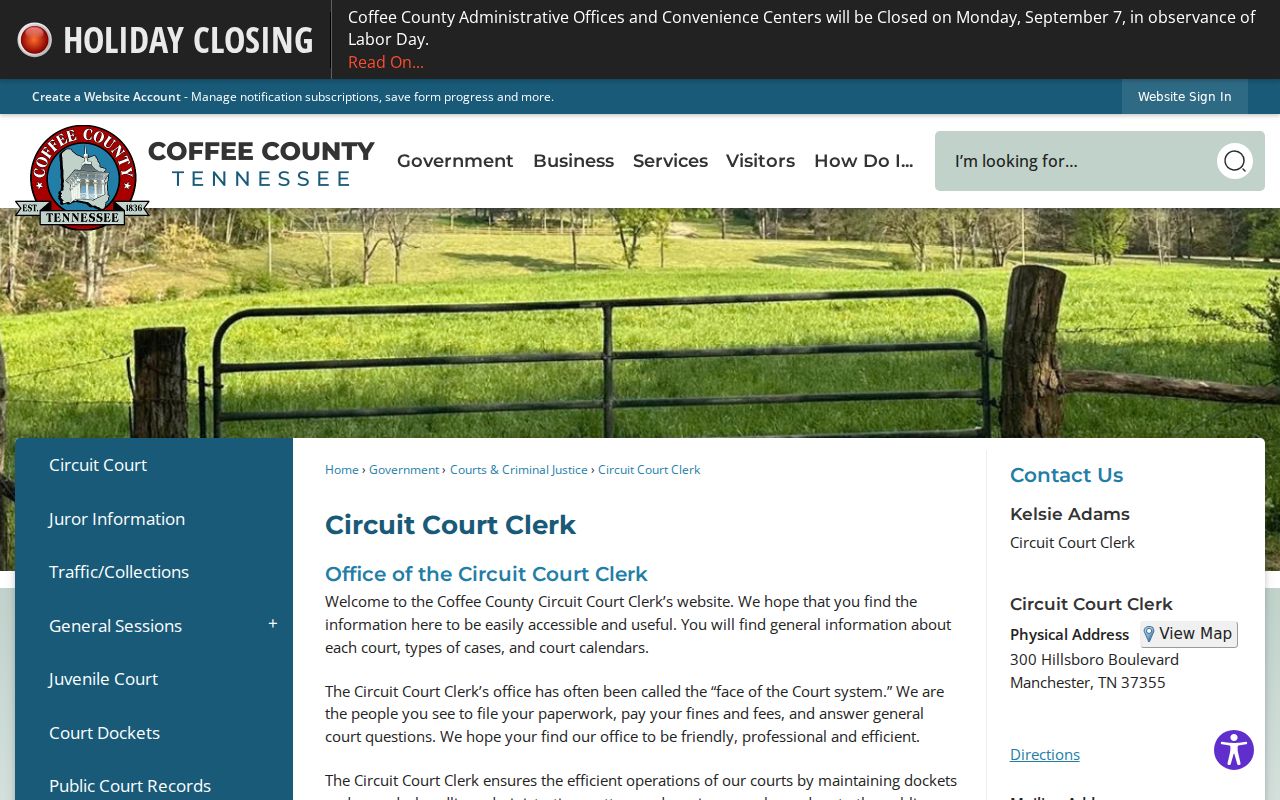 Coffee County court docket Circuit Court Clerk office