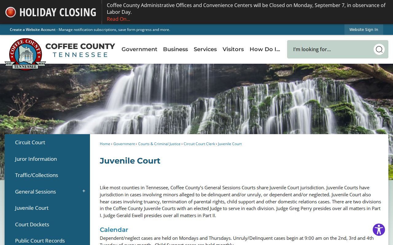 Coffee County court docket Juvenile Court access page