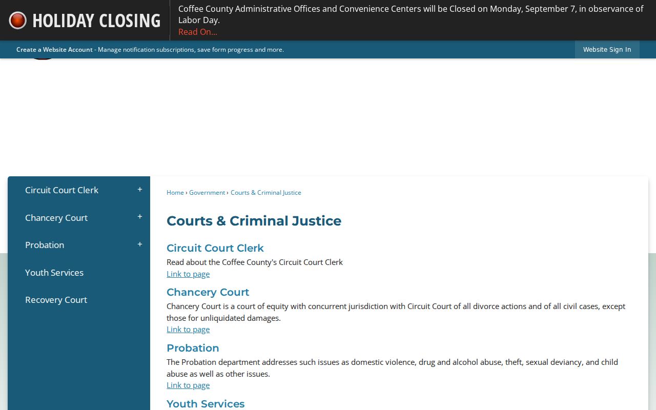 Coffee County court docket courts and criminal justice directory