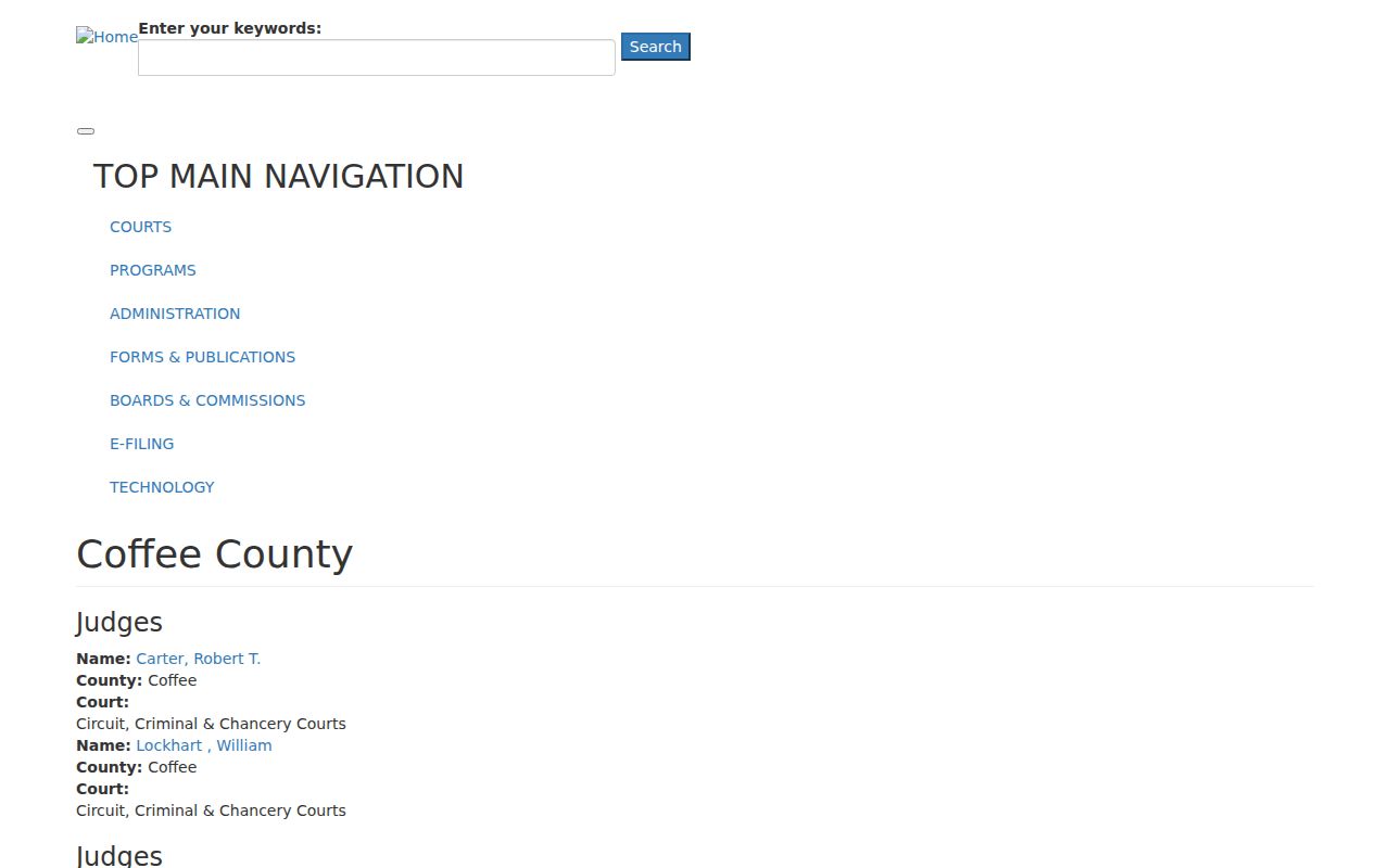 Coffee County court docket Fourteenth Judicial District listing