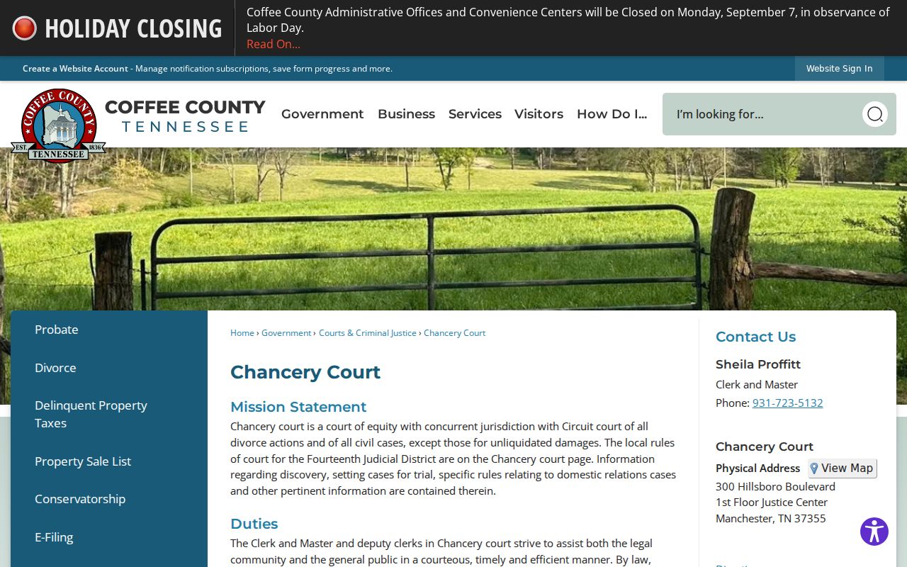 Coffee County court docket Chancery Court and Clerk and Master