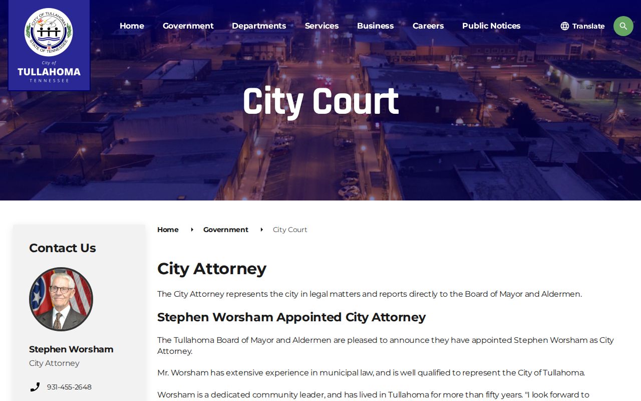 Official Tullahoma City Court information page